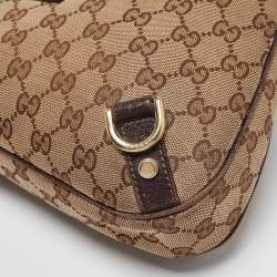 Pre Owned Gucci Beige/Brown GG Canvas and Leather Small Abbey D Ring Hobo