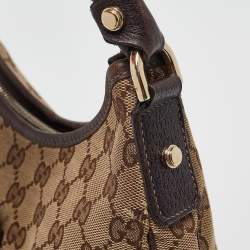 Pre Owned Gucci Beige/Brown GG Canvas and Leather Small Abbey D Ring Hobo