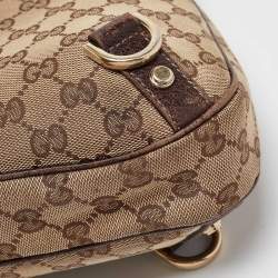 Pre Owned Gucci Beige/Brown GG Canvas and Leather Small Abbey D Ring Hobo