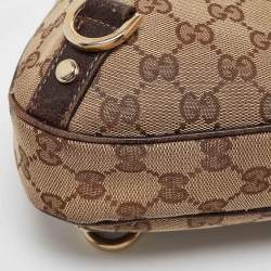 Pre Owned Gucci Beige/Brown GG Canvas and Leather Small Abbey D Ring Hobo
