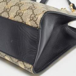 Pre Owned Gucci Black/Beige GG Supreme Canvas and Leather Small Padlock Bee Tote