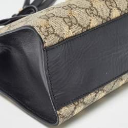 Pre Owned Gucci Black/Beige GG Supreme Canvas and Leather Small Padlock Bee Tote