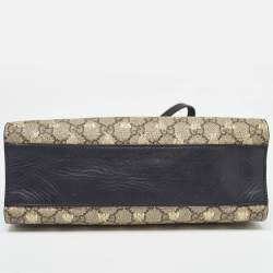 Pre Owned Gucci Black/Beige GG Supreme Canvas and Leather Small Padlock Bee Tote