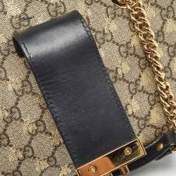 Pre Owned Gucci Black/Beige GG Supreme Canvas and Leather Small Padlock Bee Tote