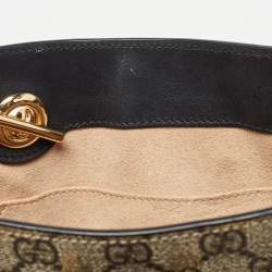 Pre Owned Gucci Black/Beige GG Supreme Canvas and Leather Small Padlock Bee Tote