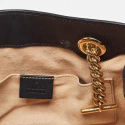 Pre Owned Gucci Black/Beige GG Supreme Canvas and Leather Small Padlock Bee Tote