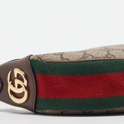 Pre Owned Gucci Beige/Ebony GG Supreme Canvas and Leather Mini Ophidia Bag