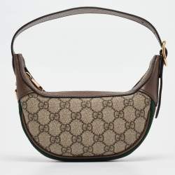 Pre Owned Gucci Beige/Ebony GG Supreme Canvas and Leather Mini Ophidia Bag