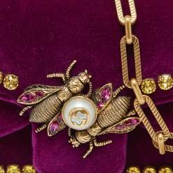 Gucci Purple Velvet Mini Pearly Bee Crystal Embellished Broadway Shoulder Bag