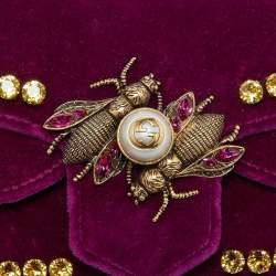 Gucci Purple Velvet Mini Pearly Bee Crystal Embellished Broadway Shoulder Bag