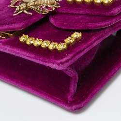 Gucci Purple Velvet Mini Pearly Bee Crystal Embellished Broadway Shoulder Bag