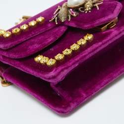 Gucci Purple Velvet Mini Pearly Bee Crystal Embellished Broadway Shoulder Bag