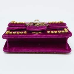 Gucci Purple Velvet Mini Pearly Bee Crystal Embellished Broadway Shoulder Bag