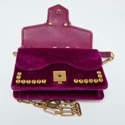 Gucci Purple Velvet Mini Pearly Bee Crystal Embellished Broadway Shoulder Bag