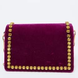 Gucci Purple Velvet Mini Pearly Bee Crystal Embellished Broadway Shoulder Bag