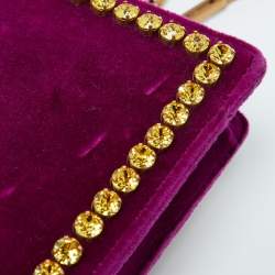 Gucci Purple Velvet Mini Pearly Bee Crystal Embellished Broadway Shoulder Bag