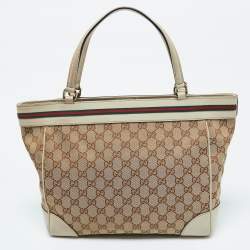 Pre Owned Gucci Brown/Beige GG Canvas and Leather Medium Mayfair Bow Tote