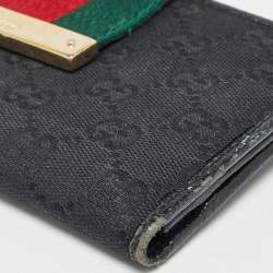 Gucci Black GG Canvas and Leather Web Flap Wallet