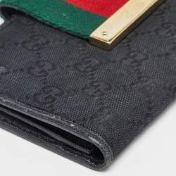 Gucci Black GG Canvas and Leather Web Flap Wallet