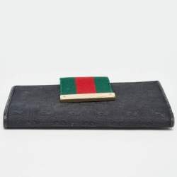 Gucci Black GG Canvas and Leather Web Flap Wallet