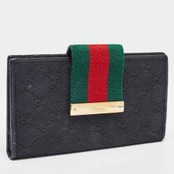 Gucci Black GG Canvas and Leather Web Flap Wallet