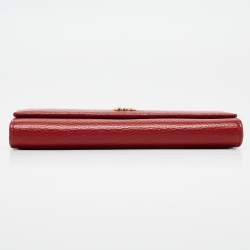 Pre Owned Gucci Red Leather Double G Flap Continental Wallet