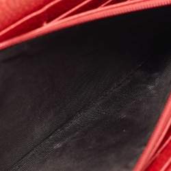 Pre Owned Gucci Red Leather Double G Flap Continental Wallet