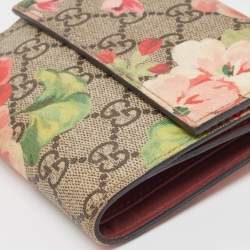 Gucci Pink/Beige GG Supreme Blooms Canvas French Flap Wallet