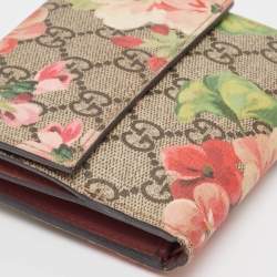 Gucci Pink/Beige GG Supreme Blooms Canvas French Flap Wallet