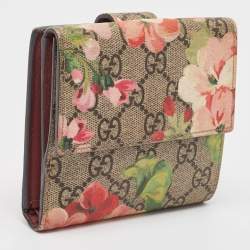 Gucci Pink/Beige GG Supreme Blooms Canvas French Flap Wallet