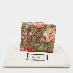 Gucci Pink/Beige GG Supreme Blooms Canvas French Flap Wallet