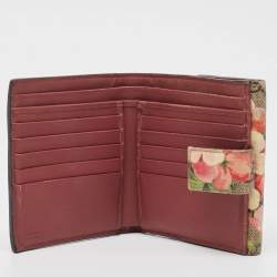 Gucci Pink/Beige GG Supreme Blooms Canvas French Flap Wallet