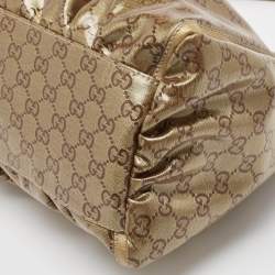 Pre Owned Gucci Beige/Gold GG Crystal Canvas Large D Ring Hobo