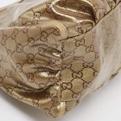 Pre Owned Gucci Beige/Gold GG Crystal Canvas Large D Ring Hobo