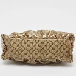 Pre Owned Gucci Beige/Gold GG Crystal Canvas Large D Ring Hobo