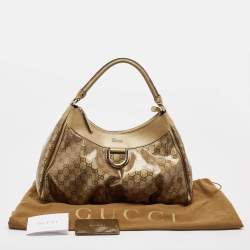 Pre Owned Gucci Beige/Gold GG Crystal Canvas Large D Ring Hobo