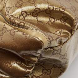 Pre Owned Gucci Beige/Gold GG Crystal Canvas Large D Ring Hobo