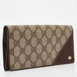 Gucci Brown/Beige GG Supreme Canvas and Leather Bifold Continental Wallet
