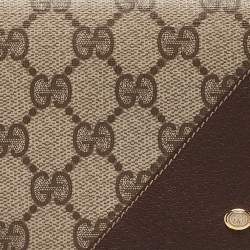 Gucci Brown/Beige GG Supreme Canvas and Leather Bifold Continental Wallet