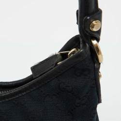 Pre Owned Gucci Black GG Canvas and Leather Abbey D-Ring Hobo