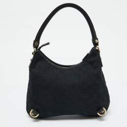 Pre Owned Gucci Black GG Canvas and Leather Abbey D-Ring Hobo