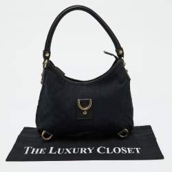 Pre Owned Gucci Black GG Canvas and Leather Abbey D-Ring Hobo