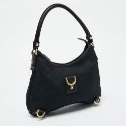Pre Owned Gucci Black GG Canvas and Leather Abbey D-Ring Hobo