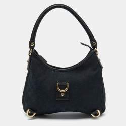 Pre Owned Gucci Black GG Canvas and Leather Abbey D-Ring Hobo