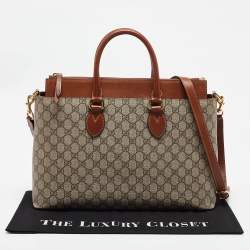 Gucci Brown/Beige GG Supreme Canvas Zip Tote