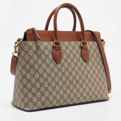 Gucci Brown/Beige GG Supreme Canvas Zip Tote