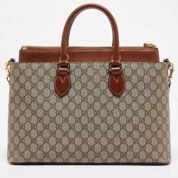 Gucci Brown/Beige GG Supreme Canvas Zip Tote