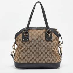 Pre Owned Gucci Brown/Dark Green GG Canvas and Leather Charm Dome Satchel