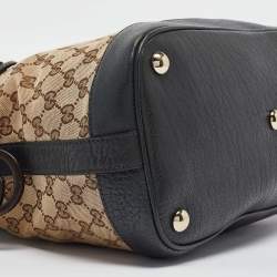 Pre Owned Gucci Brown/Dark Green GG Canvas and Leather Charm Dome Satchel