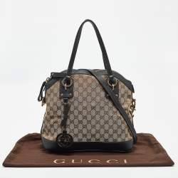 Pre Owned Gucci Brown/Dark Green GG Canvas and Leather Charm Dome Satchel